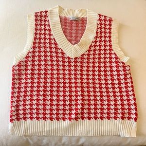 Red Houndstooth Sweater vest